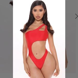 Down for the vibe cutout one piece swimsuit-red